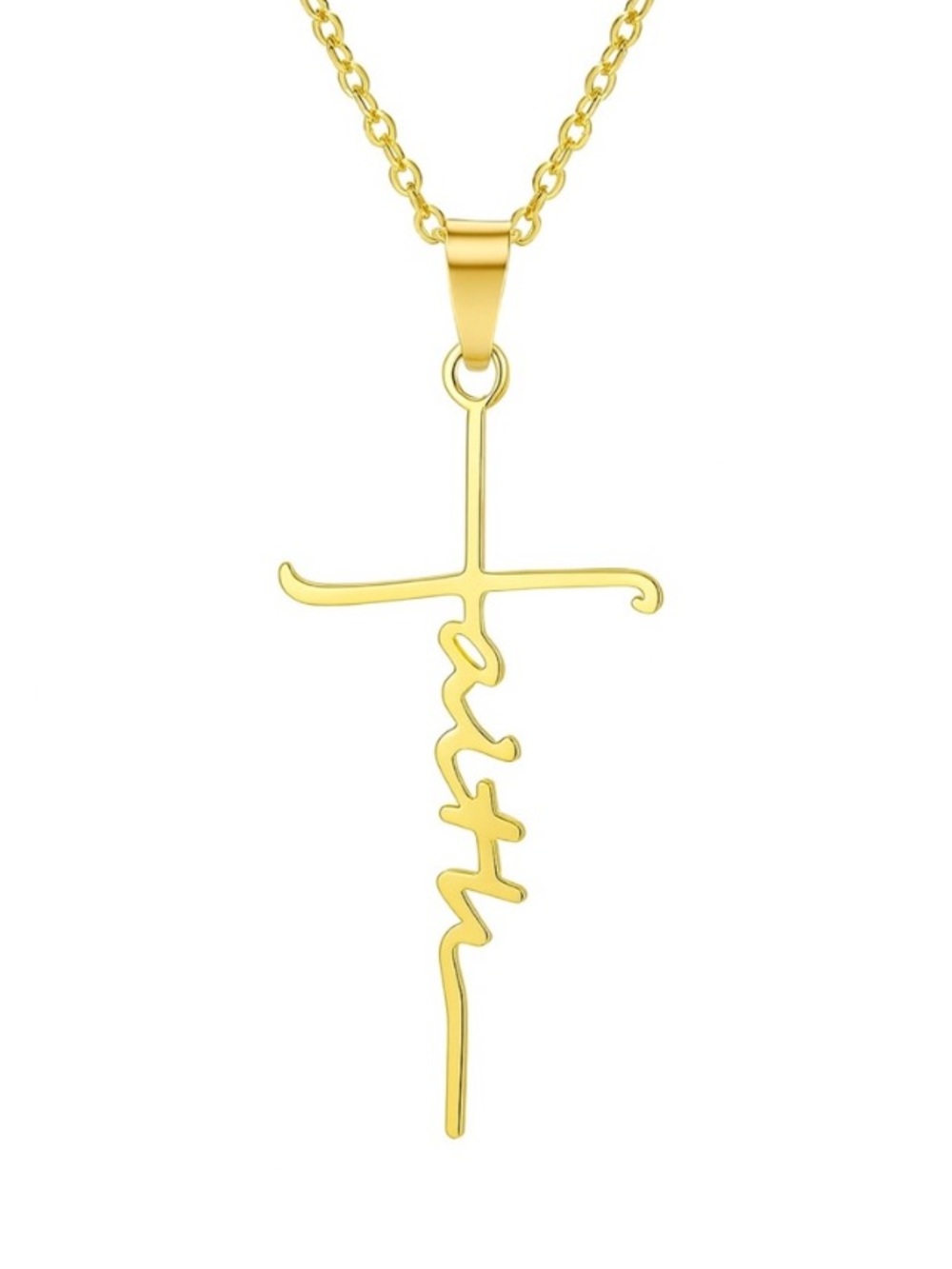 Gold Faith Religious Cross Necklace - Stainless Steel 20” Chain 1.5” Pendant